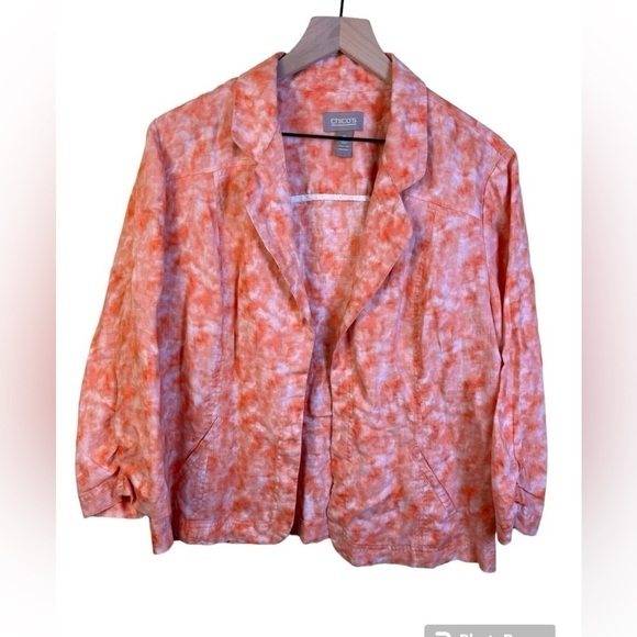 Chico's Jackets & Blazers - Chico’s 100% Linen Open Blazer Jacket 3/4 Sleeves Ruched Size XL